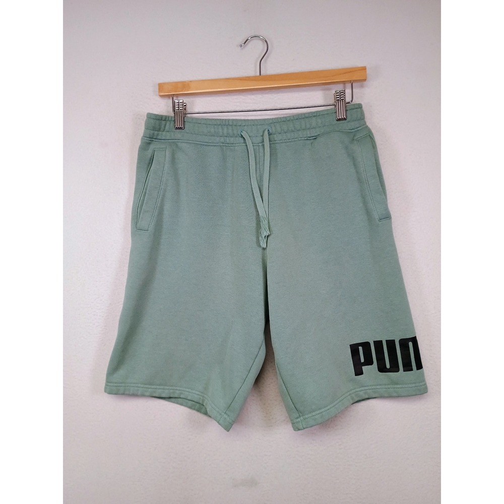 Athletic Streetwear Puma Mens Sm Sage Green Fleece Logo Drawstring Sweat Shorts